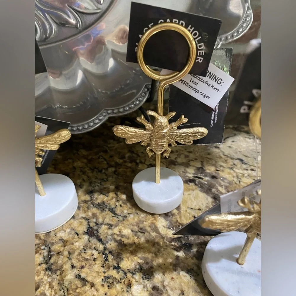 Gold Bee Marble Base Place Card Holders set of 4 - Brand new  LAST SET LEFT!